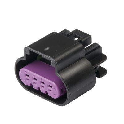 Aptiv GT 150 4-Way Connector with black casing and purple interface, showcasing female housing design features.