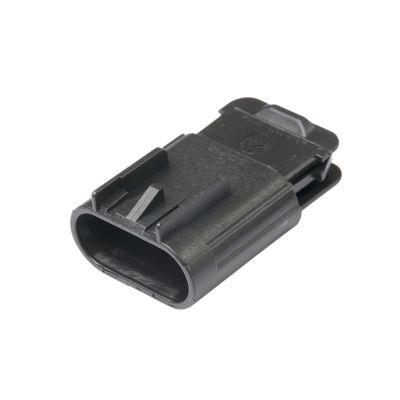 Black GT 150 4-way male connector housing by Aptiv, showcasing sleek design and sturdy construction.