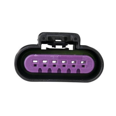 GT 150 female connector housing in black and purple, showcasing a 6-way and 8-way configuration.