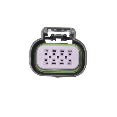 Female GT 150 housing connector in purple and green, showcasing 6-way and 8-way connectivity for automotive use.