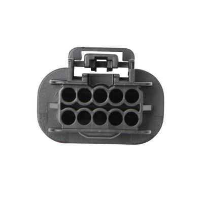 GT 150 Female Housing, 10-Way and 12-Way connector shown with circular slots, black plastic design for secure electrical connections.
