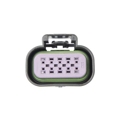 Female connector housing with multi-port design, showcasing 10 and 12 slots for secure electrical connections.