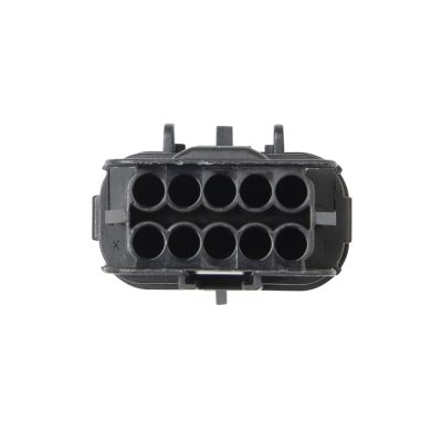 Front view of a GT 150 male connector housing featuring multiple slots, designed for 10-way to 12-way electrical connections.