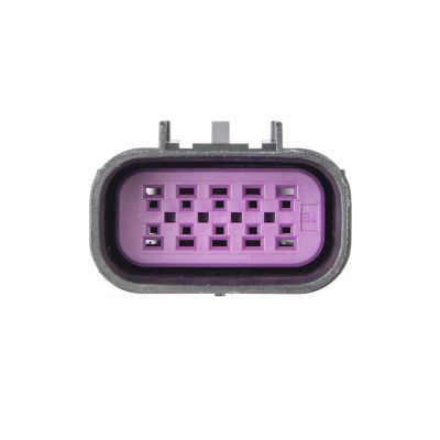 GT 150 Male Housing connector, purple 10-way and 12-way socket, close-up front view.
