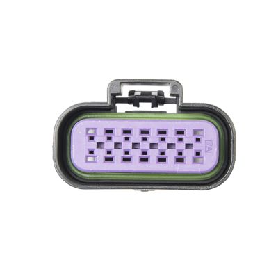 GT 150 female housing connector, 14-way and 16-way, with a distinctive purple and green design for secure electrical connections.