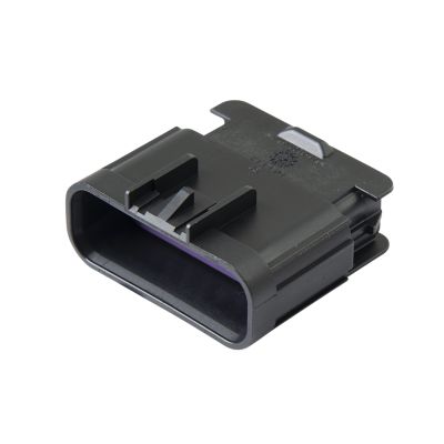 Black GT 150 16-way male connector housing by Aptiv, featuring a sturdy rectangular design ideal for automotive applications.