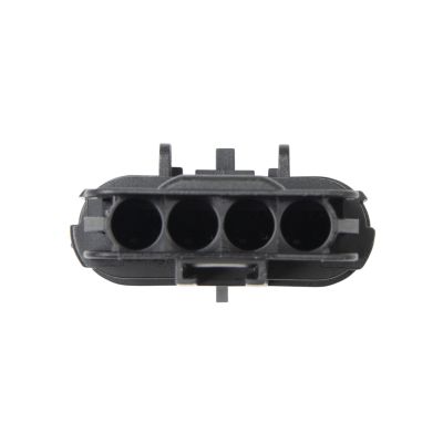 GT 280 Male Housing, 4-Way & 5-Way Connector, black plastic design, frontal view.