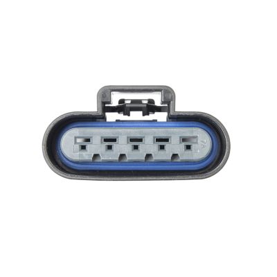 GT 280 female housing connector with five slots, featuring a durable plastic design and a secure locking mechanism.