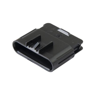 Black Aptiv GT 280 6-way male connector housing, showcasing detailed grooves and compact design for efficient connectivity.