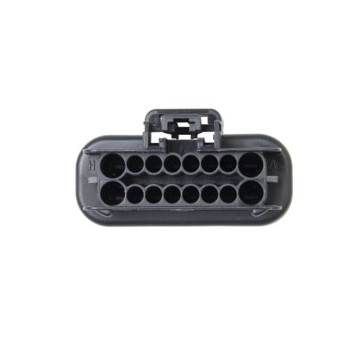Male housing of Aptiv GT 150/280 mixed 14-way connector with multiple circular slots, front view.