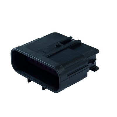 Black Aptiv GT 150/280 16-way connector, male housing with mixed pin layout, angled view.
