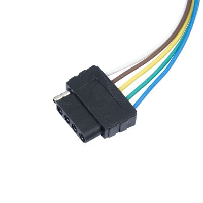 Female 5-way flat molded connector with colored wires, ideal for electrical connections.