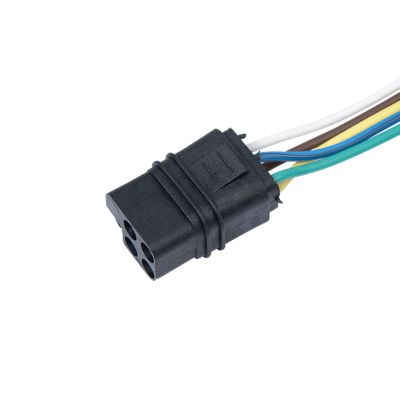 Black 6-way molded connector with attached colored wires, female-only design, replacement part for item 74695.