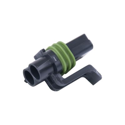 Female Metri-Pack 280 2-way connector, black and green design, highlighting Aptiv technology for secure electrical connections.