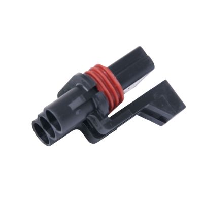 Three-way Metri-Pack 280 female housing connector with red seal, featuring a durable black plastic body and secure fit.