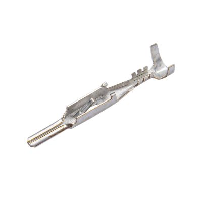 Male Metri-Pack 280 Terminal, Aptiv Delphi 12048254, showcasing metal design and connection points against white background.