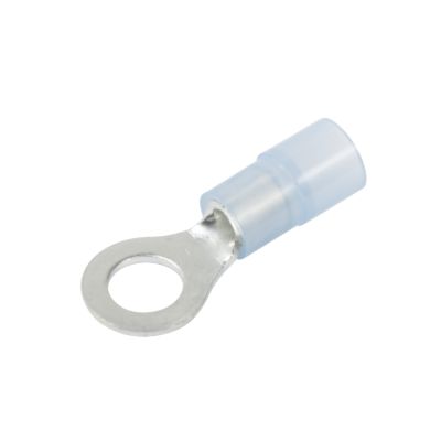 Blue nylon ring terminal with a 10 stud design, suitable for 16-14 gauge wires, featuring a circular metal connector.