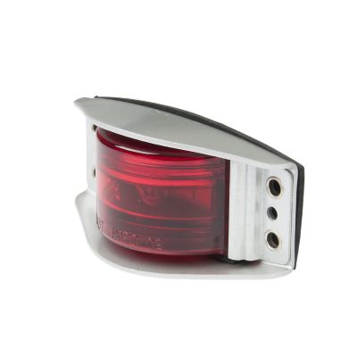 Red steel armored lamp, clear lens with dual mounting holes, Optronics MC82RB model. Ideal for vehicle marking and safety.