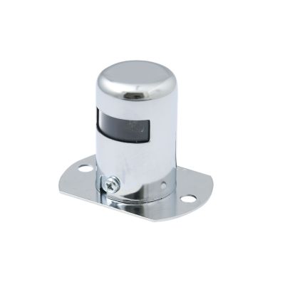 Shiny chrome incandescent heavy-duty license plate light with a compact cylindrical design and mountable base.
