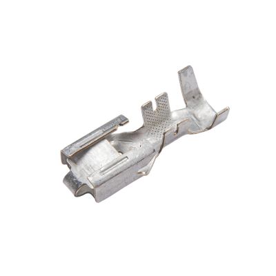 Female Metri-Pack 630 terminal connector by Aptiv, showcasing metallic structure, designed for versatile electrical applications.