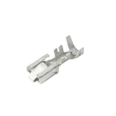 Female Metri-Pack 630 terminal connector by Aptiv, showcasing metallic structure, designed for versatile electrical applications.