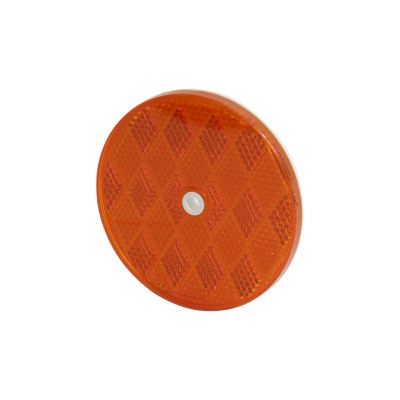 Amber circular center mount reflector with a diamond pattern design for enhanced visibility.