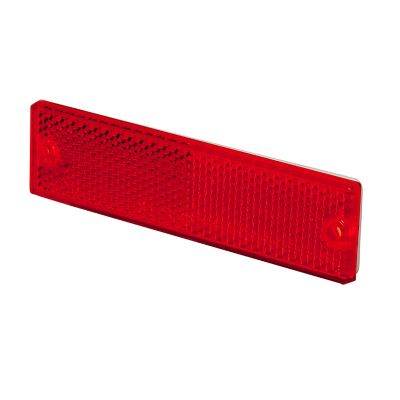 Red rectangular stick-on reflector, Optronics RE15RB, side view on white background.