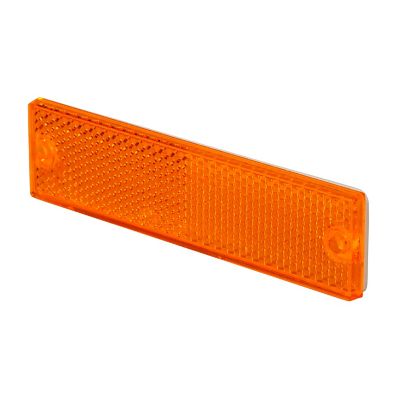 Amber stick-on rectangle reflector with bright surface, ideal for enhanced visibility and safety on vehicles and trailers.
