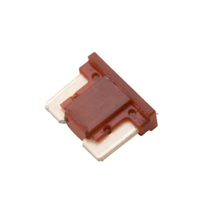 Brown Littelfuse low profile MINI fuse, designed for 7.5 amp, 58V applications, showcasing compact and durable design.