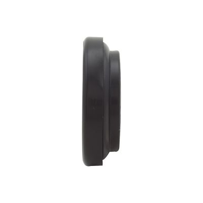 Side view of a black round grommet by Optronics, highlighting its durable design and smooth finish.