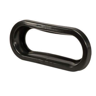 Oval rubber grommet, black, with smooth finish, side view. Ideal for secure automotive or industrial applications.