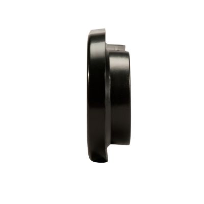 Oval rubber grommet, black, with smooth finish, side view. Ideal for secure automotive or industrial applications.