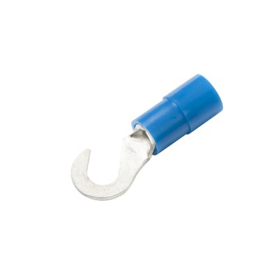 Blue nylon hook terminal for 8 stud wiring, suitable for 16-14 gauge cables, providing secure electrical connections.