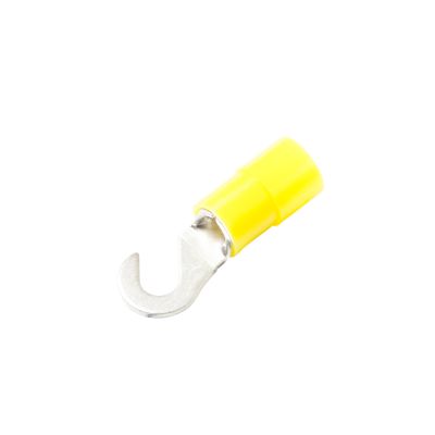 Yellow nylon hook terminal with a metal hook, designed for secure electrical connections in various applications.