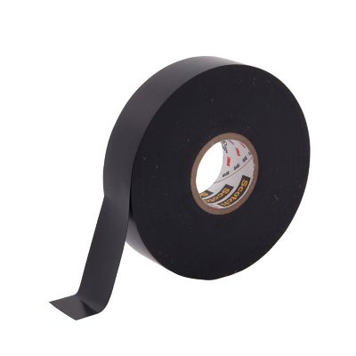 Black vinyl electrical tape roll with peel end, ideal for insulation and protection.