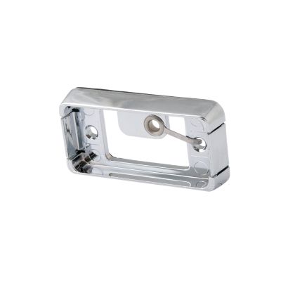 Shiny chrome mounting bracket with a sleek, rectangular design featuring multiple holes for versatile installation.
