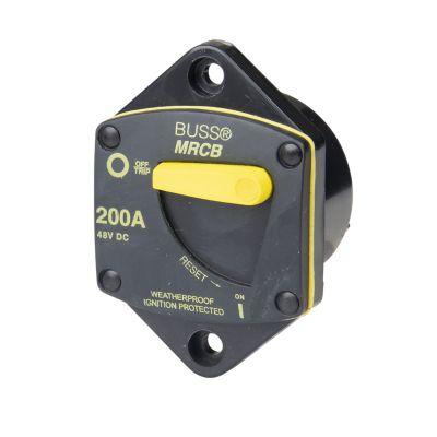 Marine rated manual reset circuit breaker panel mount, 200 amp, 48V, featuring switchable design and weatherproof protection.