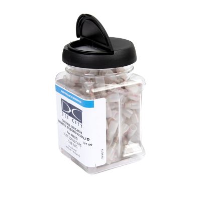 Lead-Free Thermal Indicator Heat Shrink Butt Connector Jar, Red, 100 pieces, for 22-18 Gauge wires. Black lid.