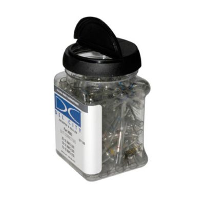 Clear jar of NSPA Clear-View Heat Shrink & Crimp Butt Connectors, assorted for different gauges, with black lid.