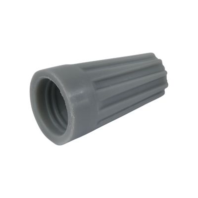Grey wire connector with ribbed design for secure electrical connections, suitable for 22-16 gauge wires.