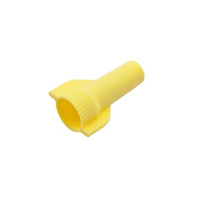 Winged yellow wire connector with ribbed texture, designed for secure and easy electrical connections.
