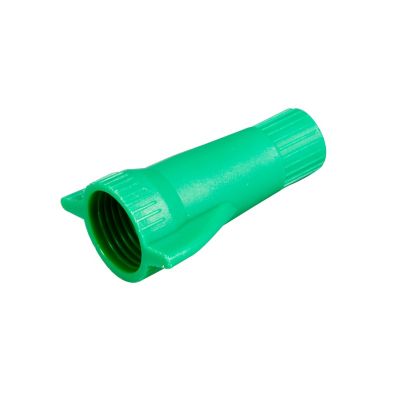 Green winged wire connector, ideal for 14-10 gauge wires, featuring a durable design and easy grip wings for secure connections.