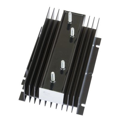 ProMariner battery isolator with heat sink fins, designed for 1 alternator and 2 batteries, 70 Amp capacity.
