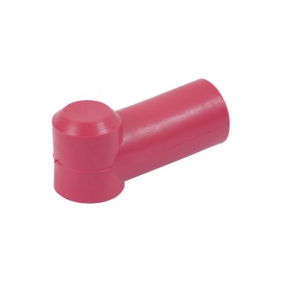Red stud terminal insulator for 2-2/0 gauge cables, durable design for electrical safety and connection stability.