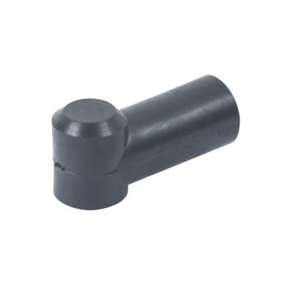 Black stud terminal insulator for 2-2/0 gauge cables, featuring a cylindrical design for electrical applications.