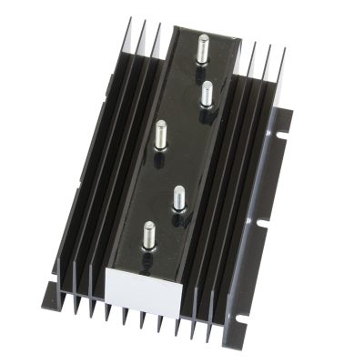 ProMariner Multi Battery Isolator with black fins and mounting posts, showcasing advanced design and efficiency.