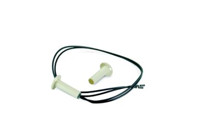 White round magnetic door switch with black wires, designed for core installation, shown against a plain background.
