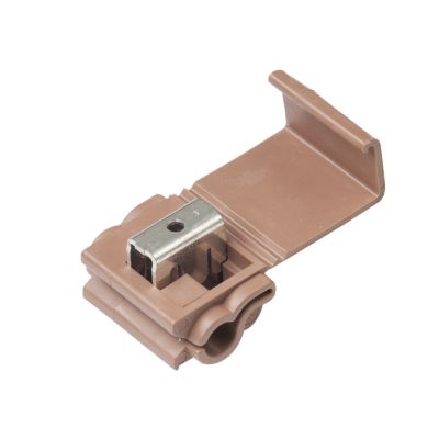 Brown 3M Scotchlok 902 Quick Splice Connector for electrical wire, showcasing its open design and metallic components.