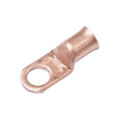 Copper lug for 8-gauge wire, featuring a smooth finish and an open eye for secure electrical connections.