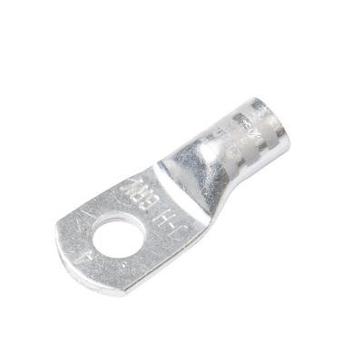Heavy-duty copper lug for electrical connections, featuring a robust design and a central hole for secure attachments.